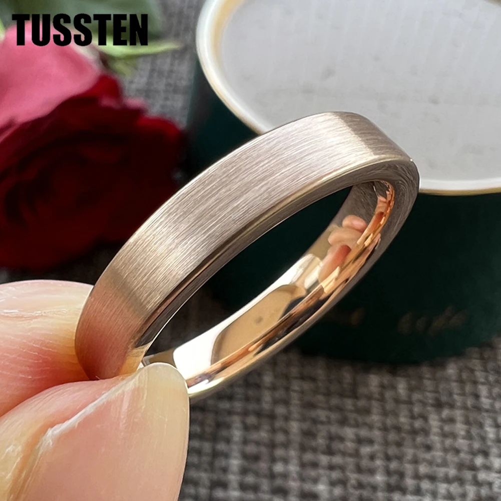 

TUSSTEN 4/12mm Pipe Cut Brushed Rose Gold Tungsten Carbide Ring for Men Women Fashion Engagement Wedding Band Comfortable Fit