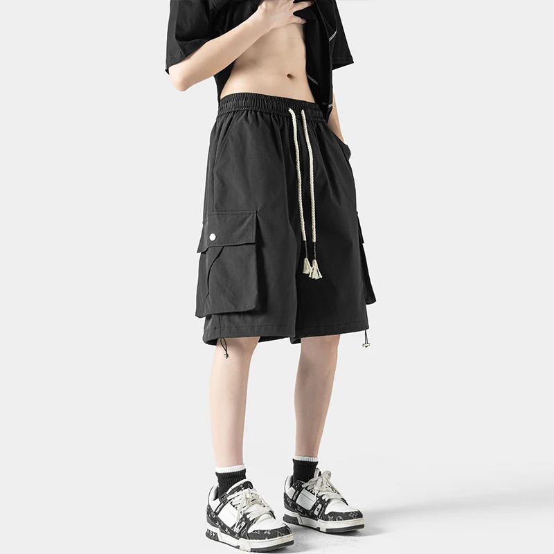 Men's Cargo Shorts Japanese Retro Multi-Pocket Casual Shorts Hip Hop Streetwear Outdoor Sports Loose Wide-legged Five Pants