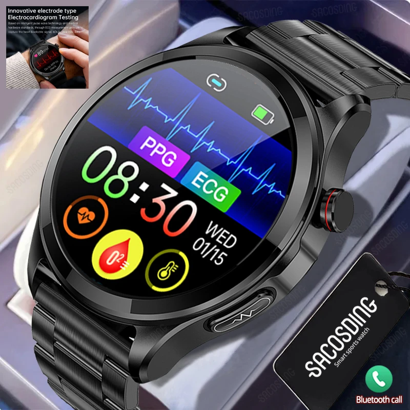 

2023 New ECG+PPG Blood Glucose Smart Watch Men Sport Tracker Blood Pressure Thermometer Health Watches Bluetooth Call Smartwatch