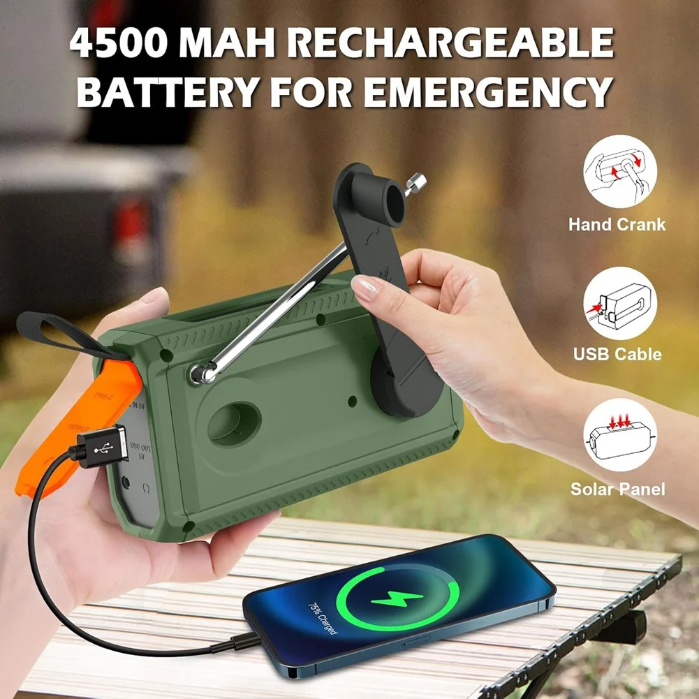 T80C 미니 핸드 크랭크 블루투스 라디오 DAB+/DAB/FM 라디오 4500 MAh LED 손전등, SOS 알람 기능이 있는 태양광 발전 비상 라디오