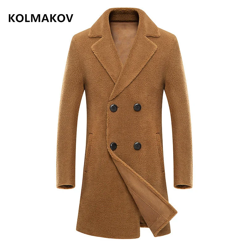 

2024 New arrival Sheep shearling coat Men ,men's Woolen Trench Coat high quality Overcoats Male Business Wool Jackets Man