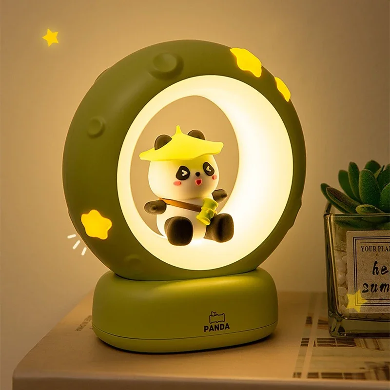 LED 야간 조명 팬더 우주 비행사 머리맡 잠자는 야간 조명 USB 충전 실리콘 어린이 Gife 눈 보호 램프 조명
