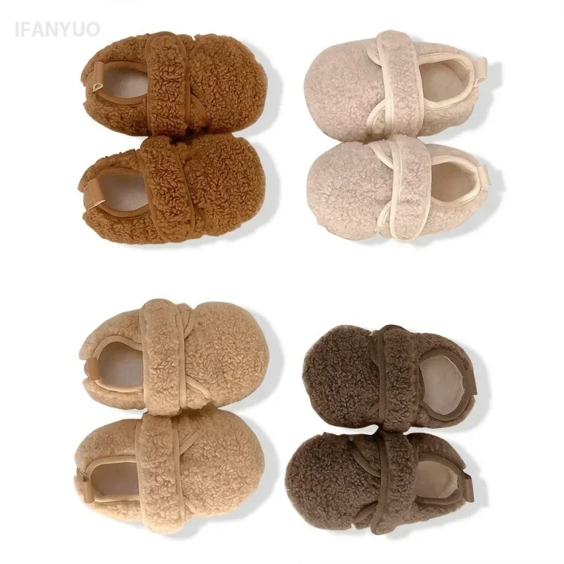 0-2Y Baby Plush Shoes Autumn Winter Solid Color Boys Girls Walking Shoe Versatile Soft Soled Anti Slip Princess Dress Shoes