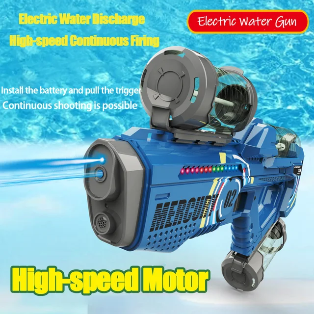 Summer Fully Automatic Electric Water Gun with Light Rechargeable Continuous Firing Party Game Kids Space Splashing Toy Boy Gift 2