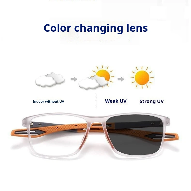 Men's Spring Leg Photochromic Sports Sunglasses & Reading Glasses with Anti-Blue Light Protection