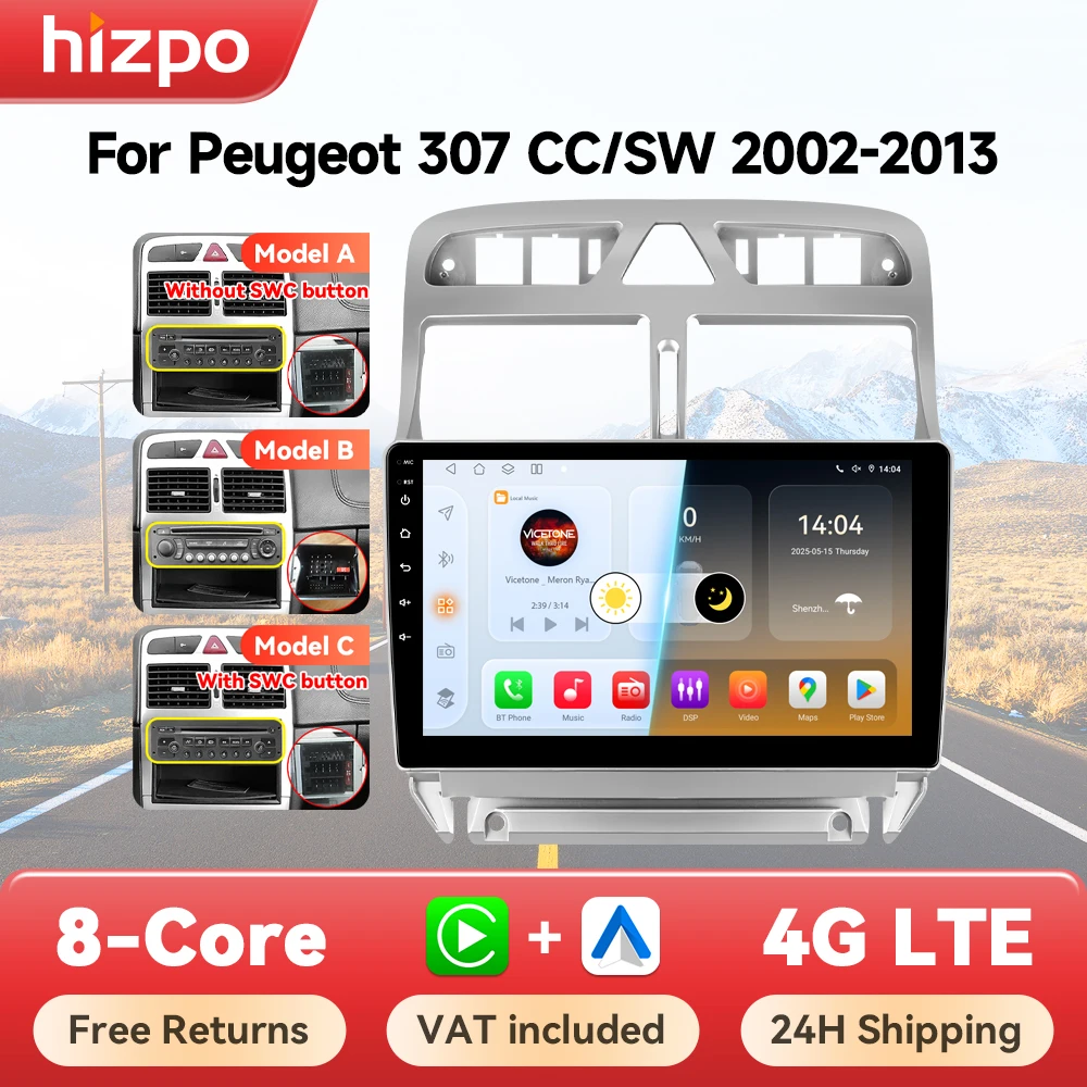 Autoradio Hizpo 6115 para Peugeot 307 307CC 307SW 2002 - 2013 sistemas inteligentes inalámbricos CarPlay Android No 2 din 2din DVD 1