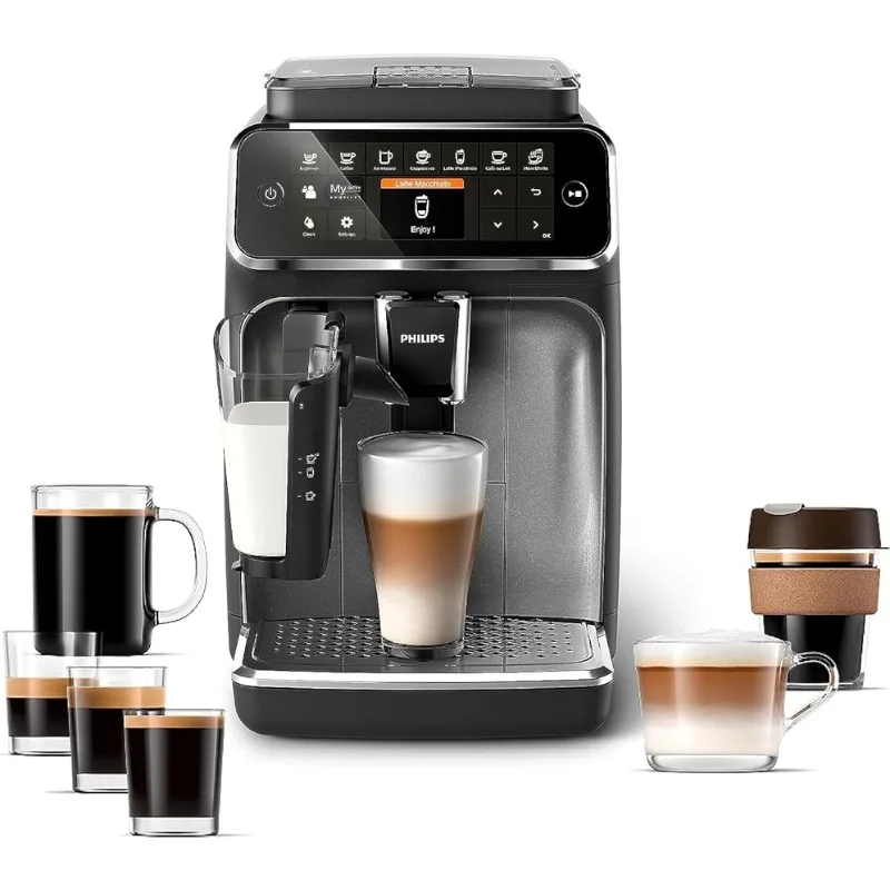 

4300 Series Fully Automatic Espresso Machine - LatteGo Milk Frother, 8 Coffee Varieties, Intuitive Touch Display, Black