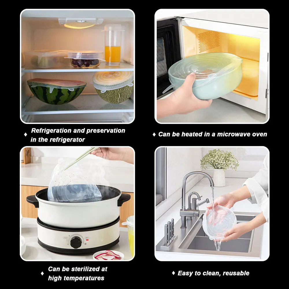 Silicone World Reusable Silicone Preservation Cover 6-piece Set Stretch Fresh-keeping Lids Sealed Cover Bowl Kitchen Tools food cover fresh keeping cover preservation cover bowl cover
