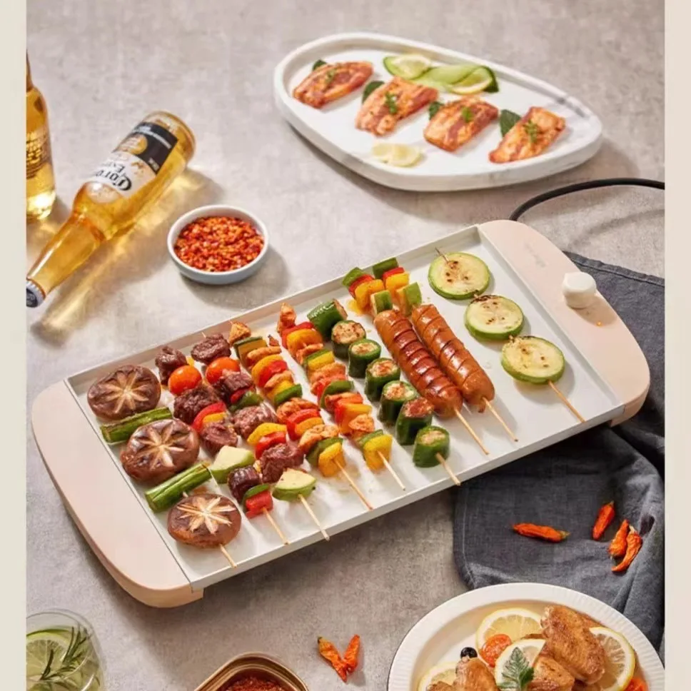 Barbecue Pan Electric Oven Household Indoor Light Smoke Multi functional Non stick Grilled skewers Machine Barbecue Pan 5