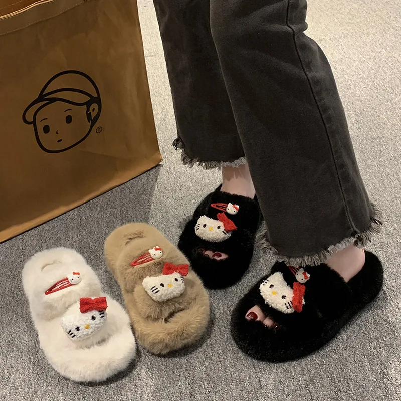 

Kawaii Sanliou Hello Kitty Winter Slippers Toy Cute Cotton Shoes Home Shoes Cartoon Plush Winter Children's Warm Indoor Shoes