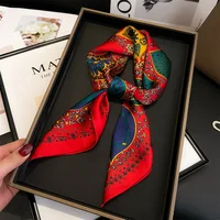 Luxury Vintage Print Square Scarf Hijabs Neck Shawl Stylish Women Multi-functional Bandana Neck Protector Simulated Silk Scarf 1