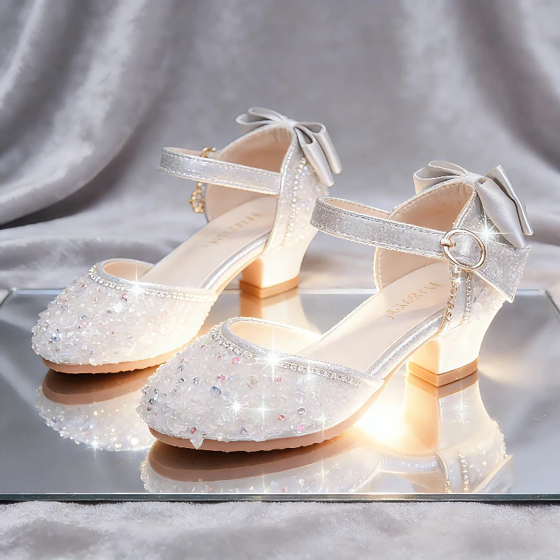 Stunning Little Girl High Heels Princess Sandals Sparkling Sequin Rhinestone Comfortable Pageant Celebration Occasion Kids Shoes