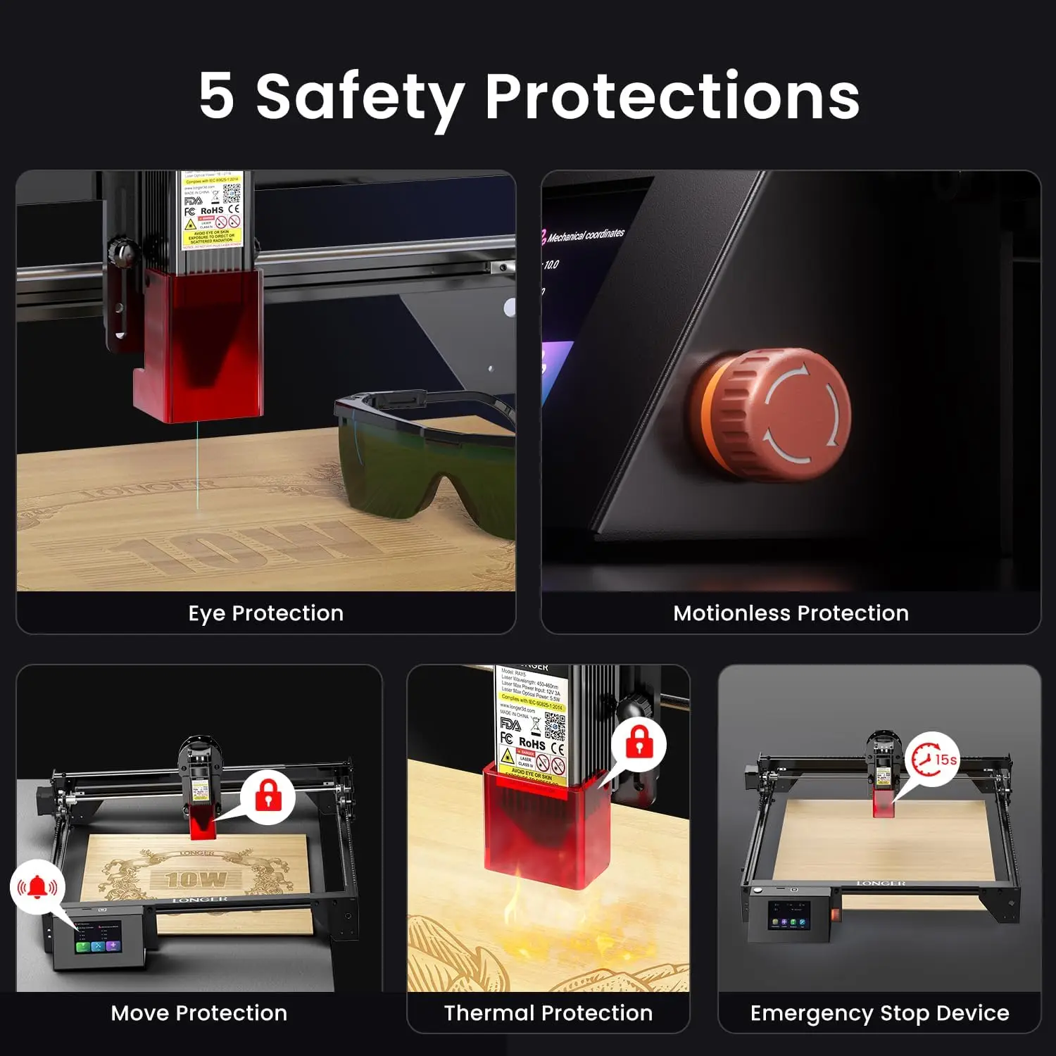 Longer RAY5 Laser Engraver, Laser Engraver 10W Output Power, 3.5” Color Touch Screen, App Offline Control, DIY Engraver Tool for