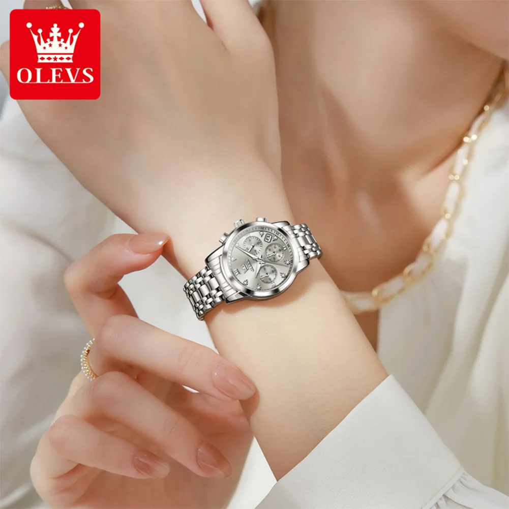 OLEVS 2858 Quartz Watch Woman Chronograph Calendar Waterproof Watch For Women Luminous Fashion Diamond Scale Ladies Wristwatch