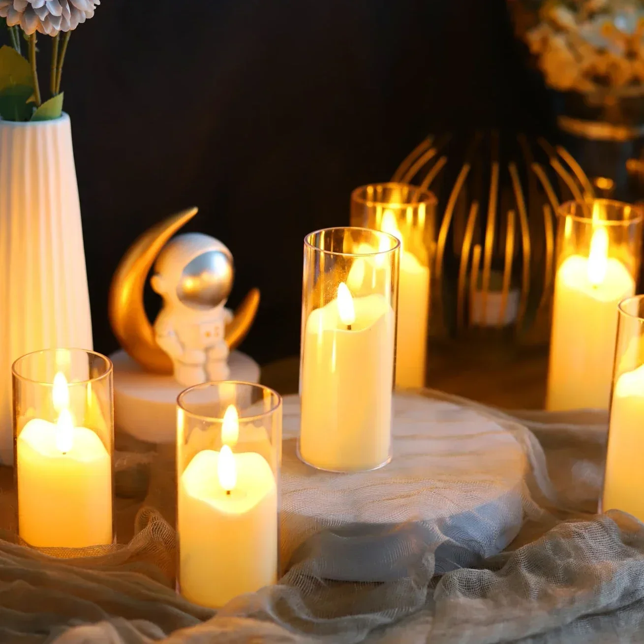 Led candles 6Pcs led flameless electric acrylic glass battery flickering fake tealight for wedding Christmas