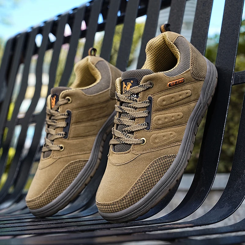 HIKEUP High Quality Men Hiking Shoes Spring New Durable Leather Climbing Shoes Men's Outdoor Shoes Walking Sneaker