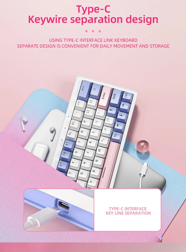SUMREDA-ZA63 Mini teclado mecânico, jogos sem fio,