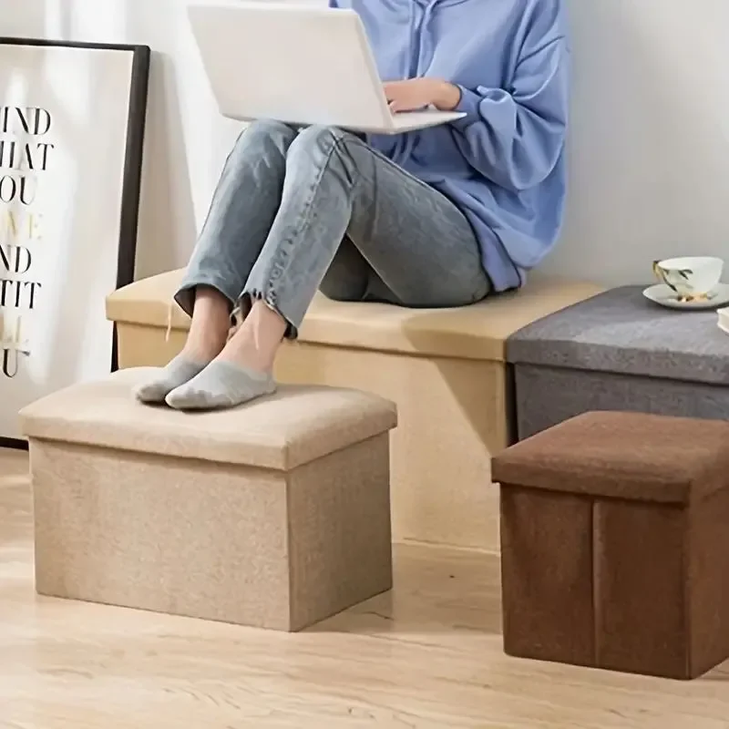 Fabric Storage Box 1pc Foldable Multifunctional Home Life Shoe Stool Toy Storage Organizer Home Organization
