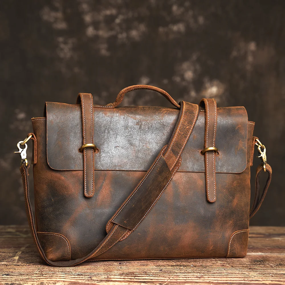 Nasva Echt leder Herren Aktentasche Vintage Handtasche große Kapazität Pendler tasche verrückte Pferd Leder lässige Laptop tasche – Detail 4