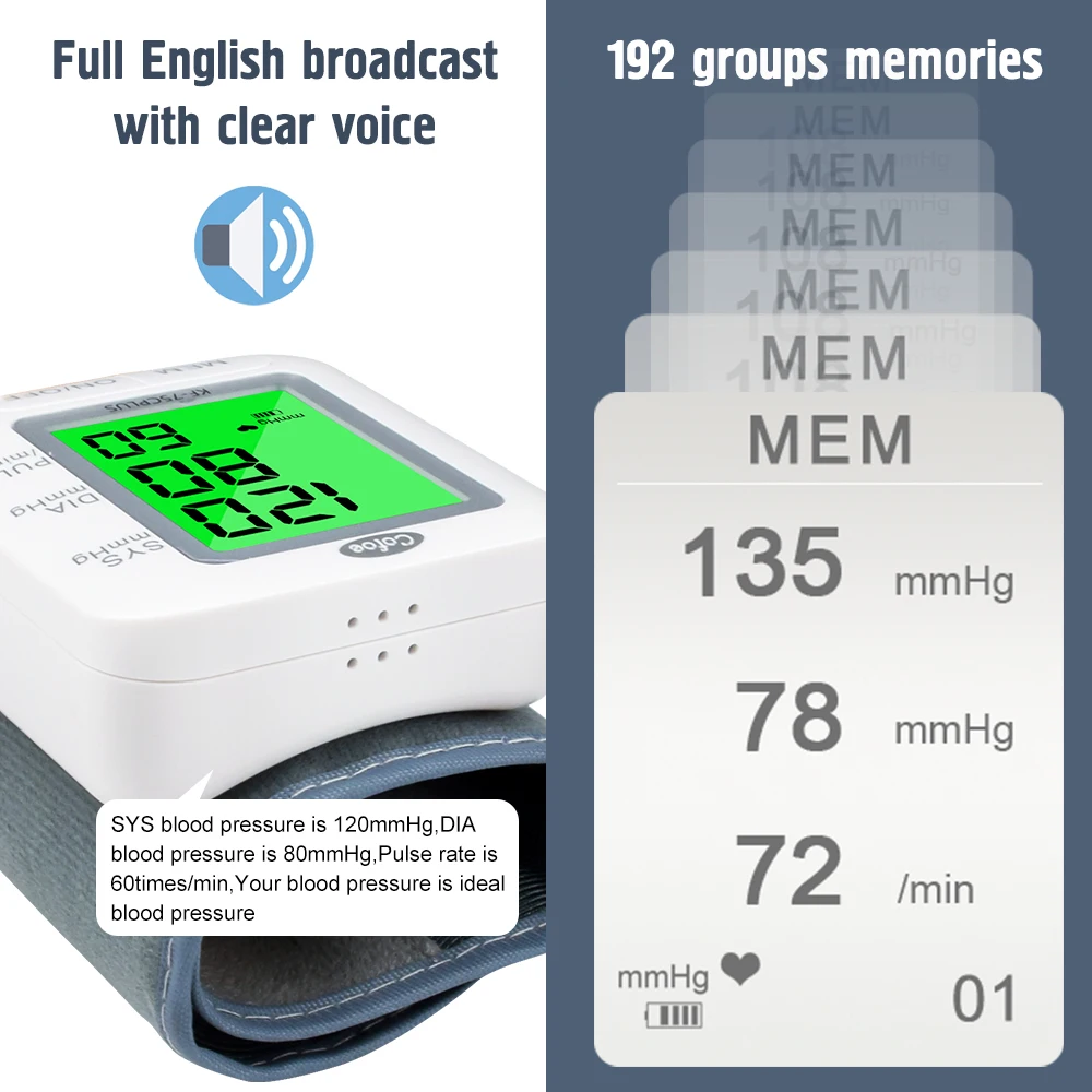 Wrist Blood Pressure Monitor upgrade automatic sphygmometer voice three-color backlight heart rate and pulse health care Cofoe