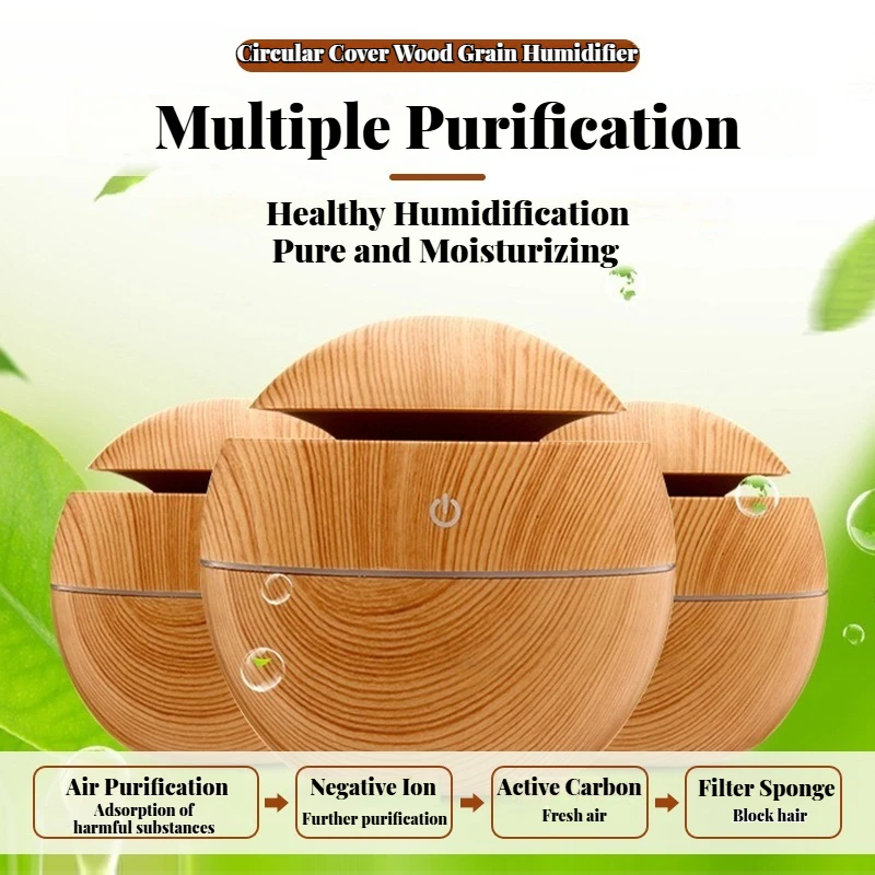 Mini USB Ultrasonic Aroma Diffuser Cool Mist Sprayer Wood Grain Electric Air Humidifier Purifier for Home office and Car Use
