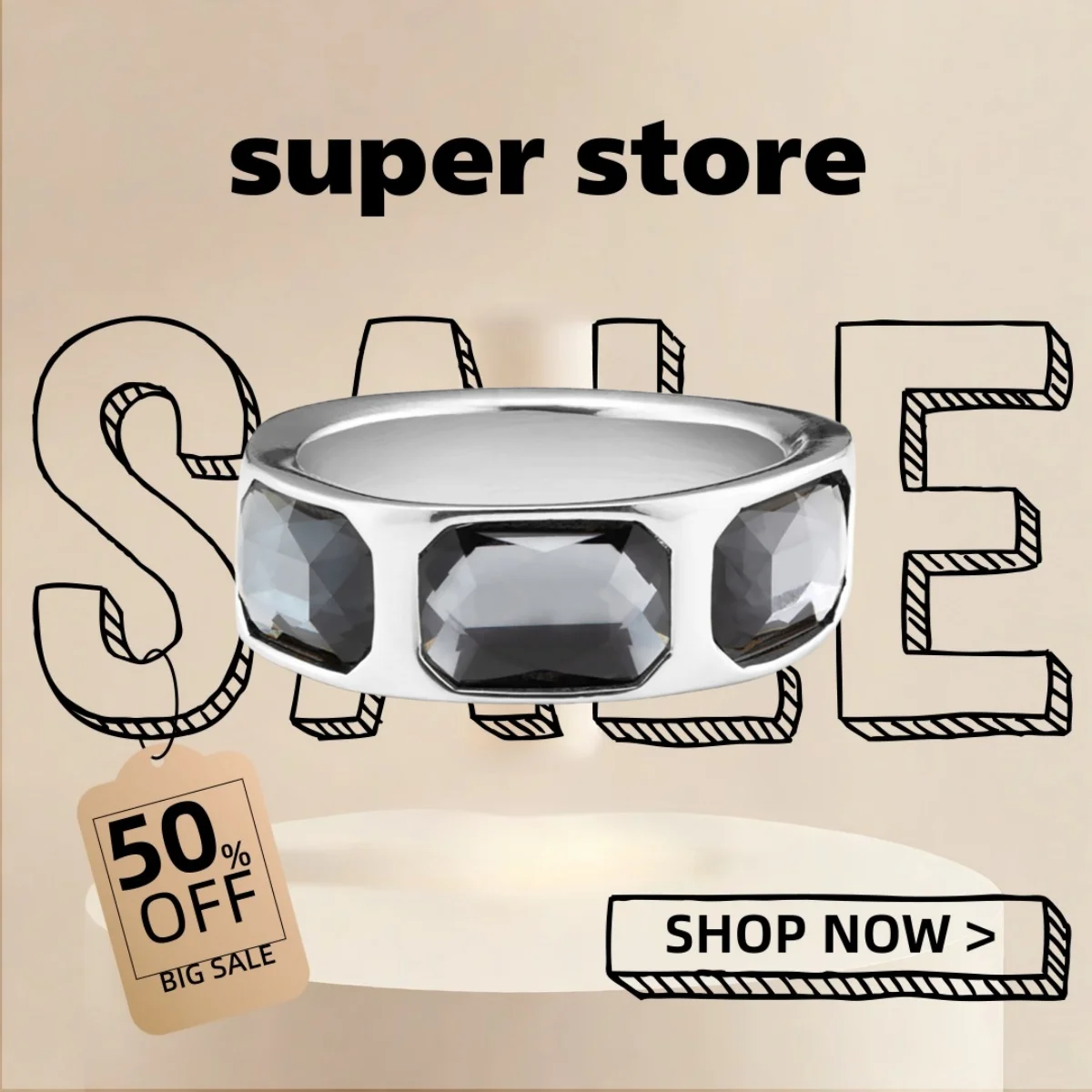 Silvery Fashion Grey Square Gemstone Ring For Women Gift Souvenir