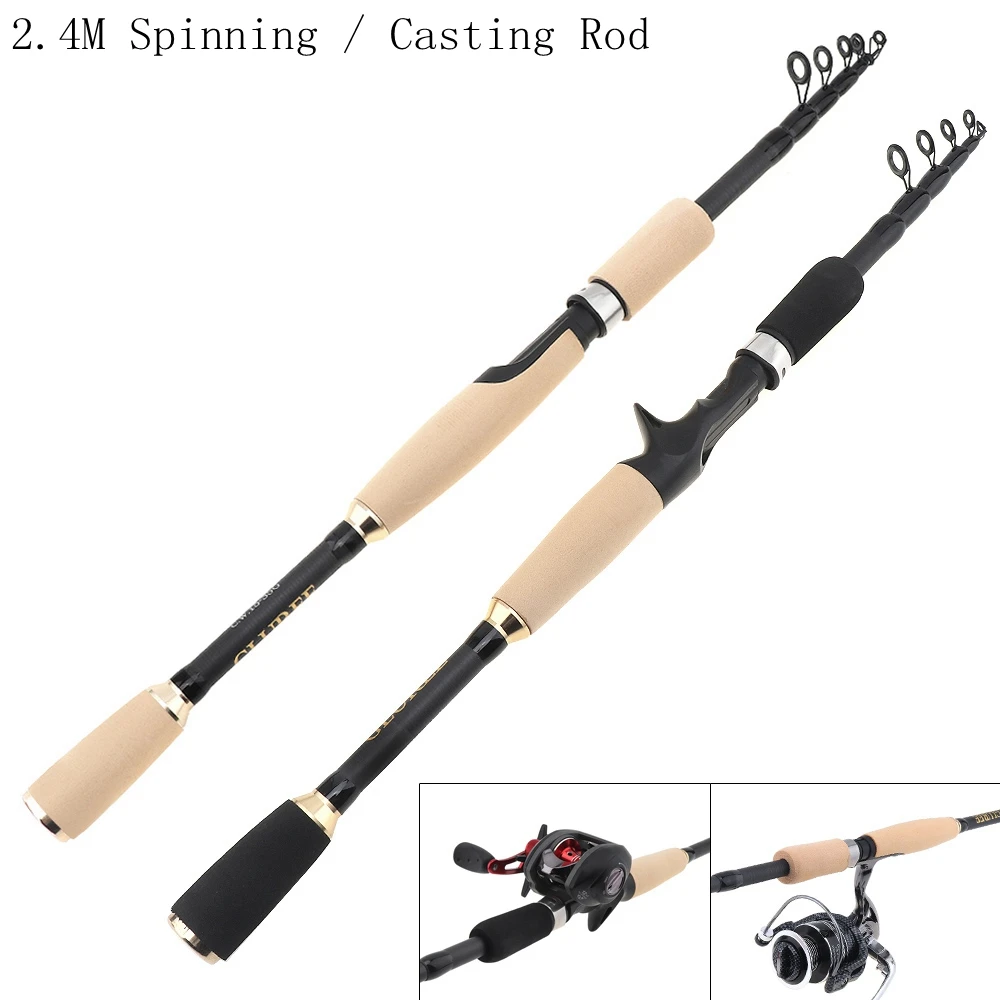 

EVA Material 2.4m 6 Section Carbon Fiber Lure Fishing Rod Ultra Light Spinning / Casting Fishing Pole Strong Durable
