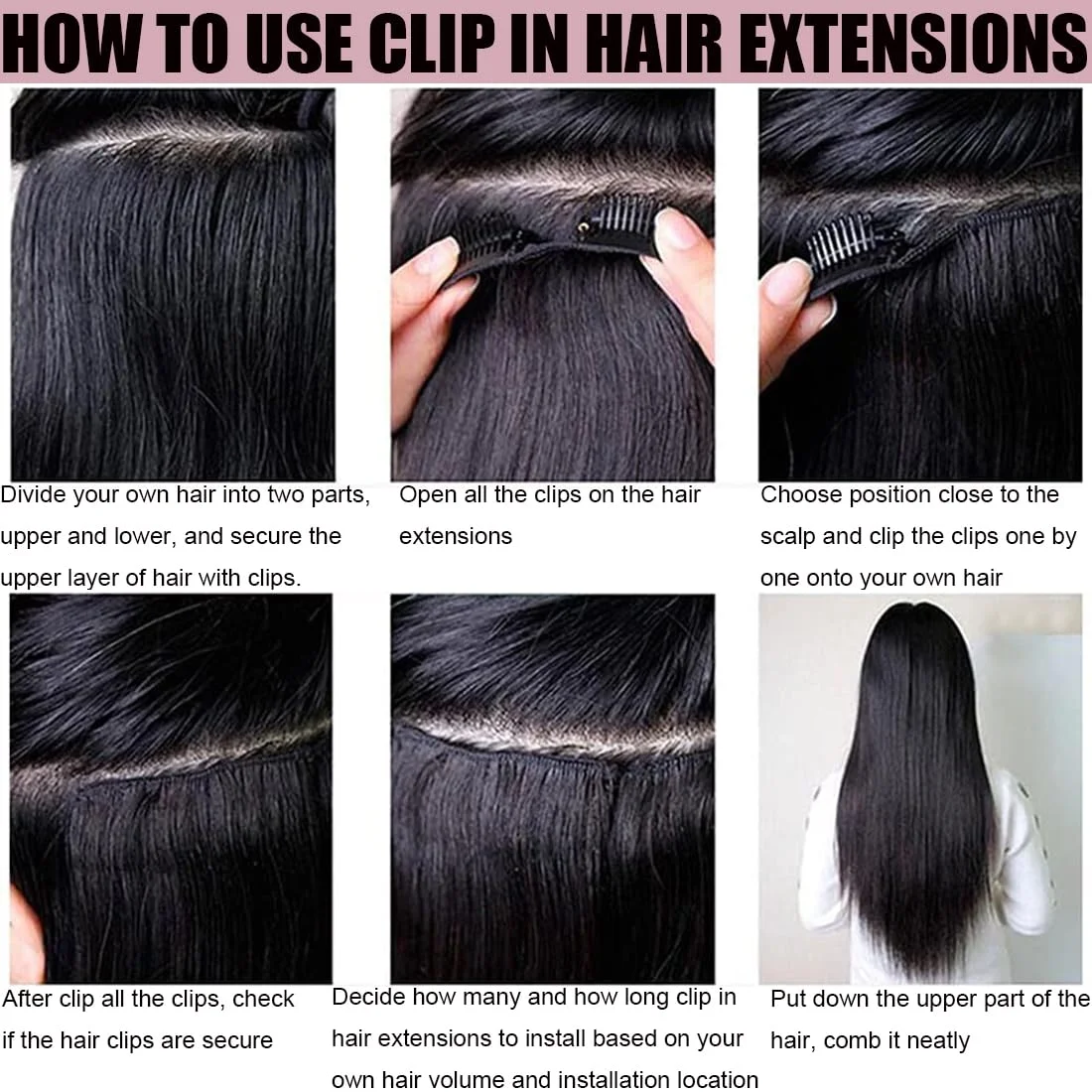 Straight Human Hair Clip in Hair Extensions For Women 100% Unprocessed Full Head Brazilian Virgin Natural Black Color 8/Pcs
