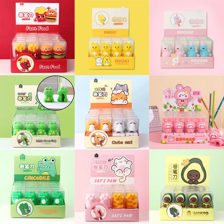 

24 pcs/lot Creative Avocado Unicorn Animal Pencil Sharpener Cute Hand Mechanical Cutter Knife stationery gift school supplies