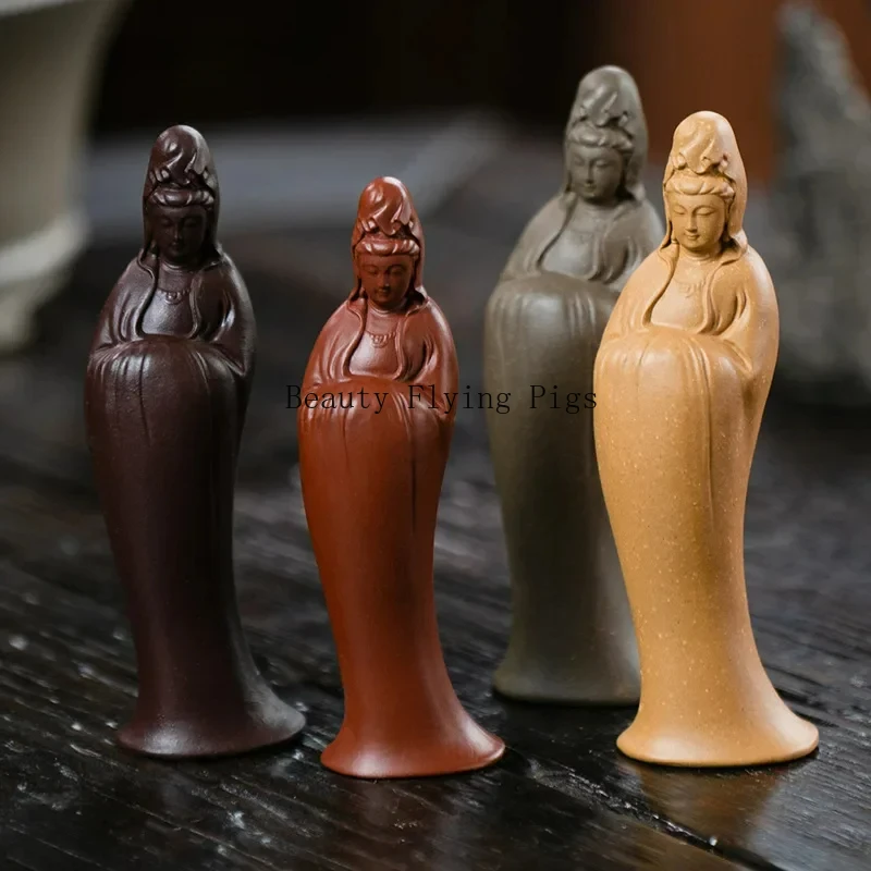 Yixing, China Sculpture Purple Clay Tea Pet Guanyin Buddha Statue Handmade Tea Carving Crafts