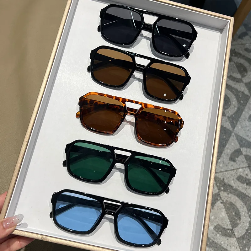 Double Beam Irregular Sunglasses Retro Personalized Double Bridge Sunglasses Popular Square Sunglasses Uv400 Eyewear For Woman