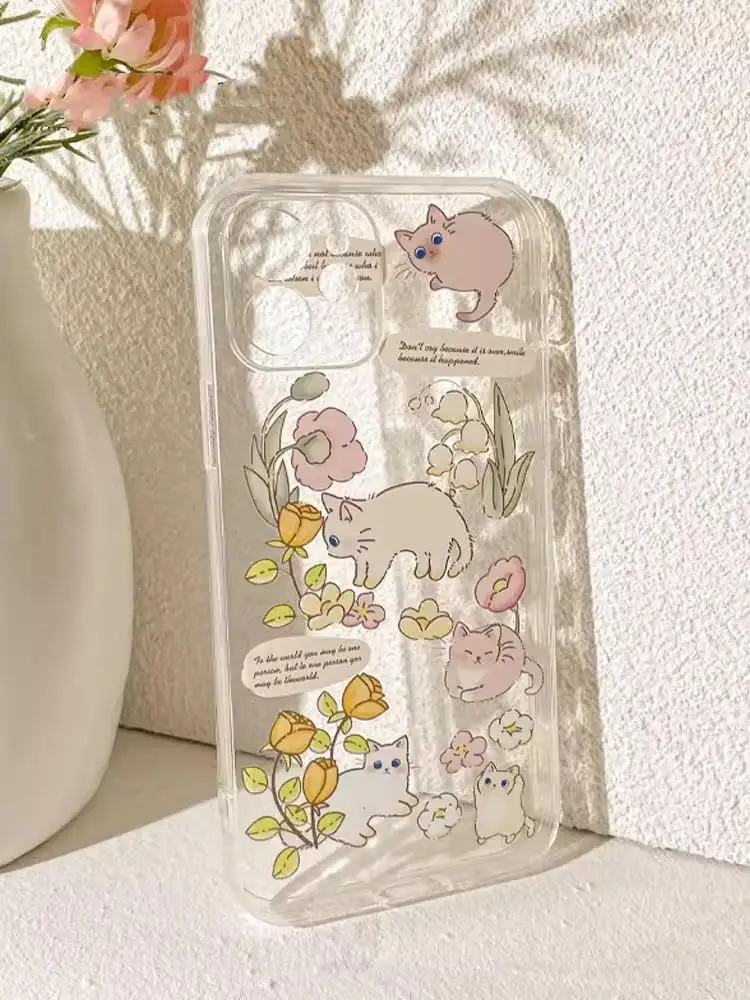 Doodle Angry Cat Shockproof Transparent Square Phone Case