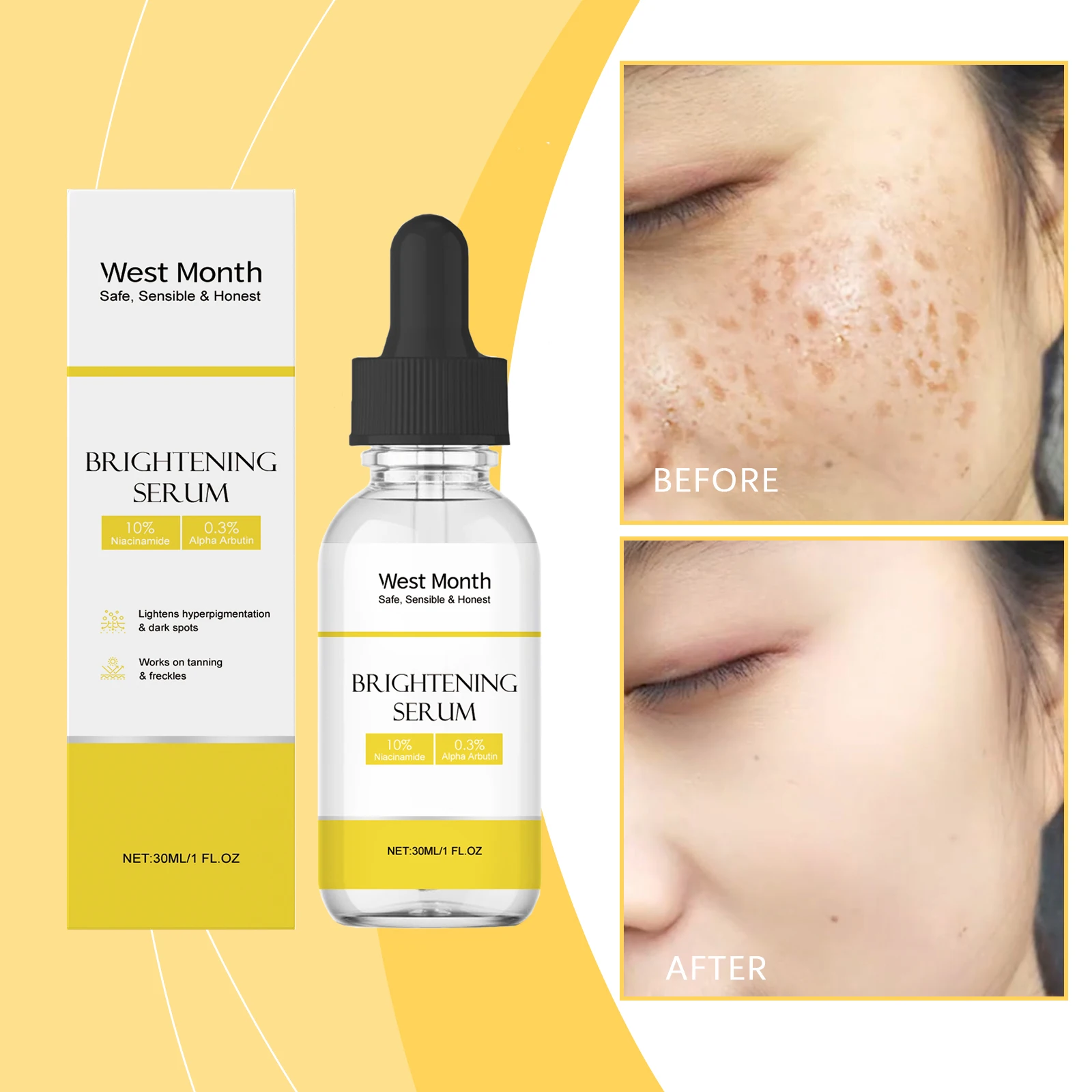 WEST MONTH Brightening Serum Tightening Hydrating Smoothing nourishing Brightening Face Skin Care Product 30ml 5