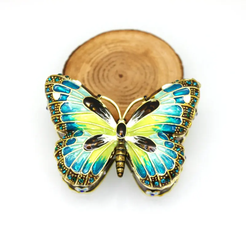 SHINNYGIFTS Enamel Metal Crafts Butterfly Shape Handmade Enamel Trinket Box Jewelry Gift Box