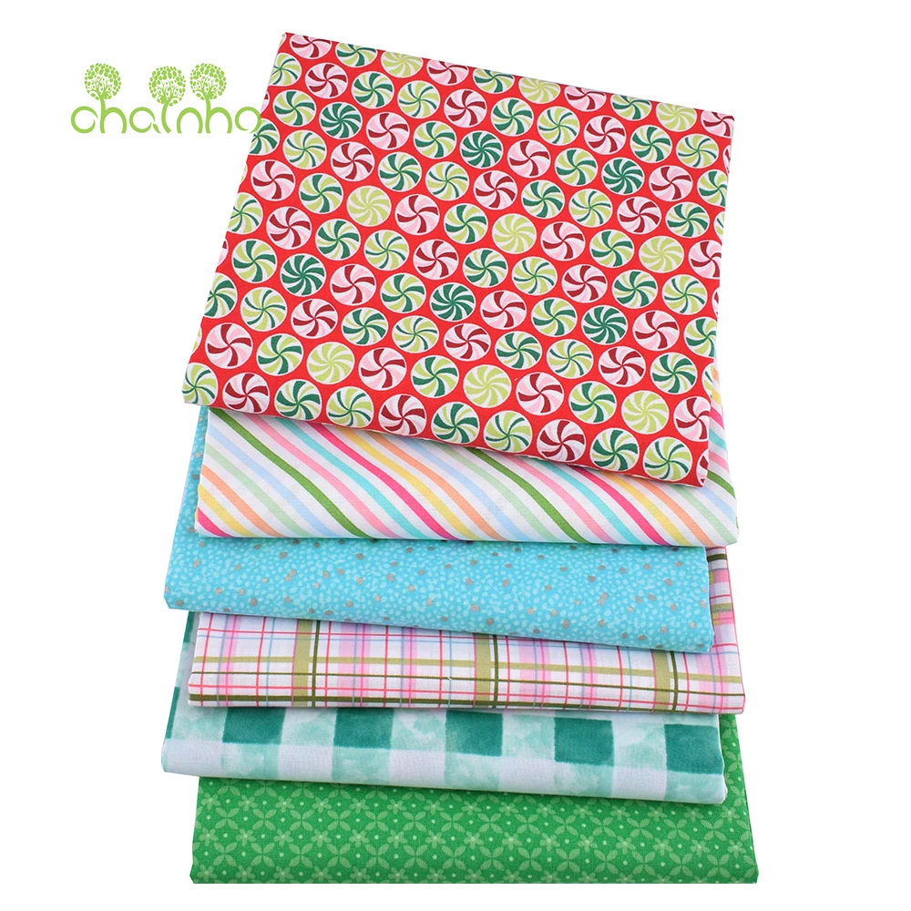 Chainho,Printed Plain Weave Cotton Fabric,Handmade DIY Quilting Sewing Material,Patchwork Cloth,Geometric Series,20x25cm,15CD82