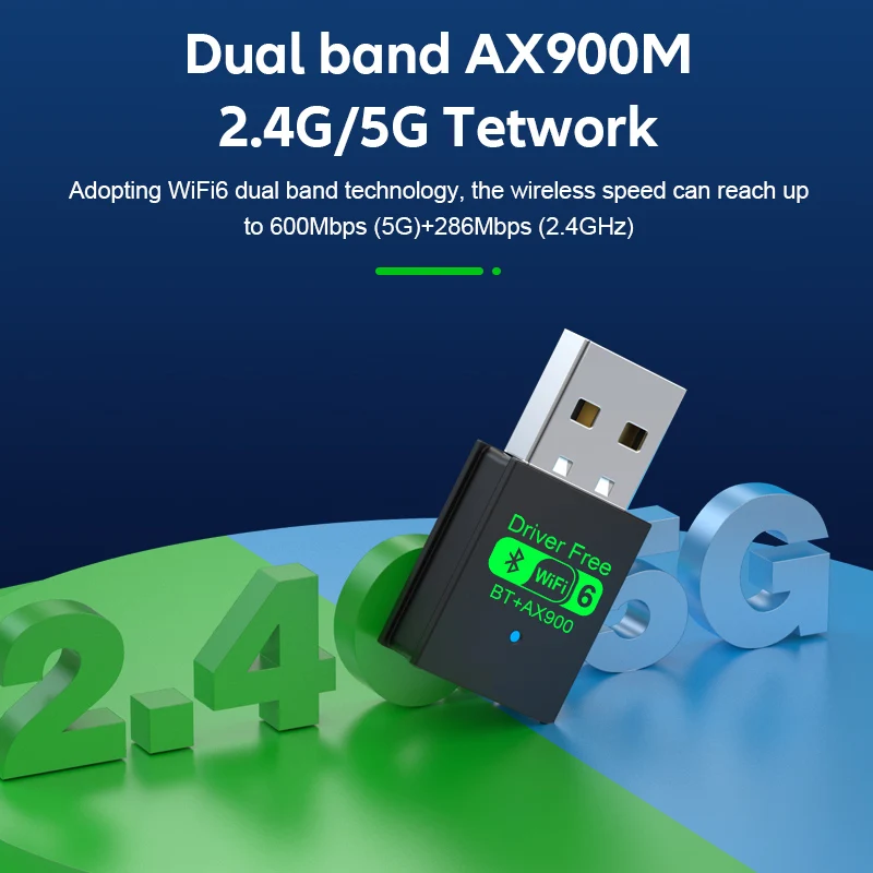 900Mbps WiFi 6 AX900 USB 어댑터 2 in 1 블루투스 5.4 네트워크 카드 2.4G&5Ghz USB 동글 리시버 MIMO 서비스 무료 드라이버 PC용