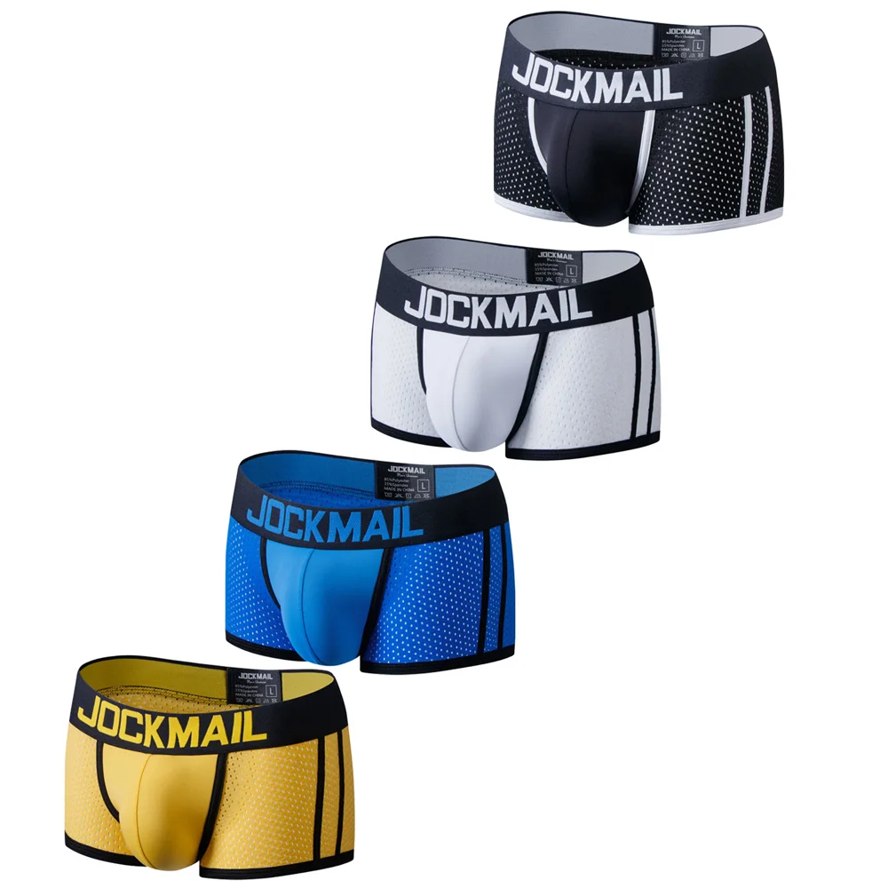 

JOCKMAIL sexy underwear for men letters low waisted nylon mesh box shorts and underwear fitness side underwear GAY pack