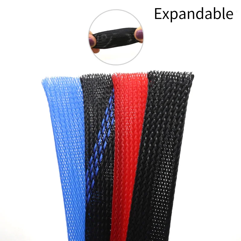 1Meter PET Expandable Cable Sleeve 2mm ~ 40mm Tight Braided High Density Hardness Insulate Line Protect Wire Wrap Gland Sheath