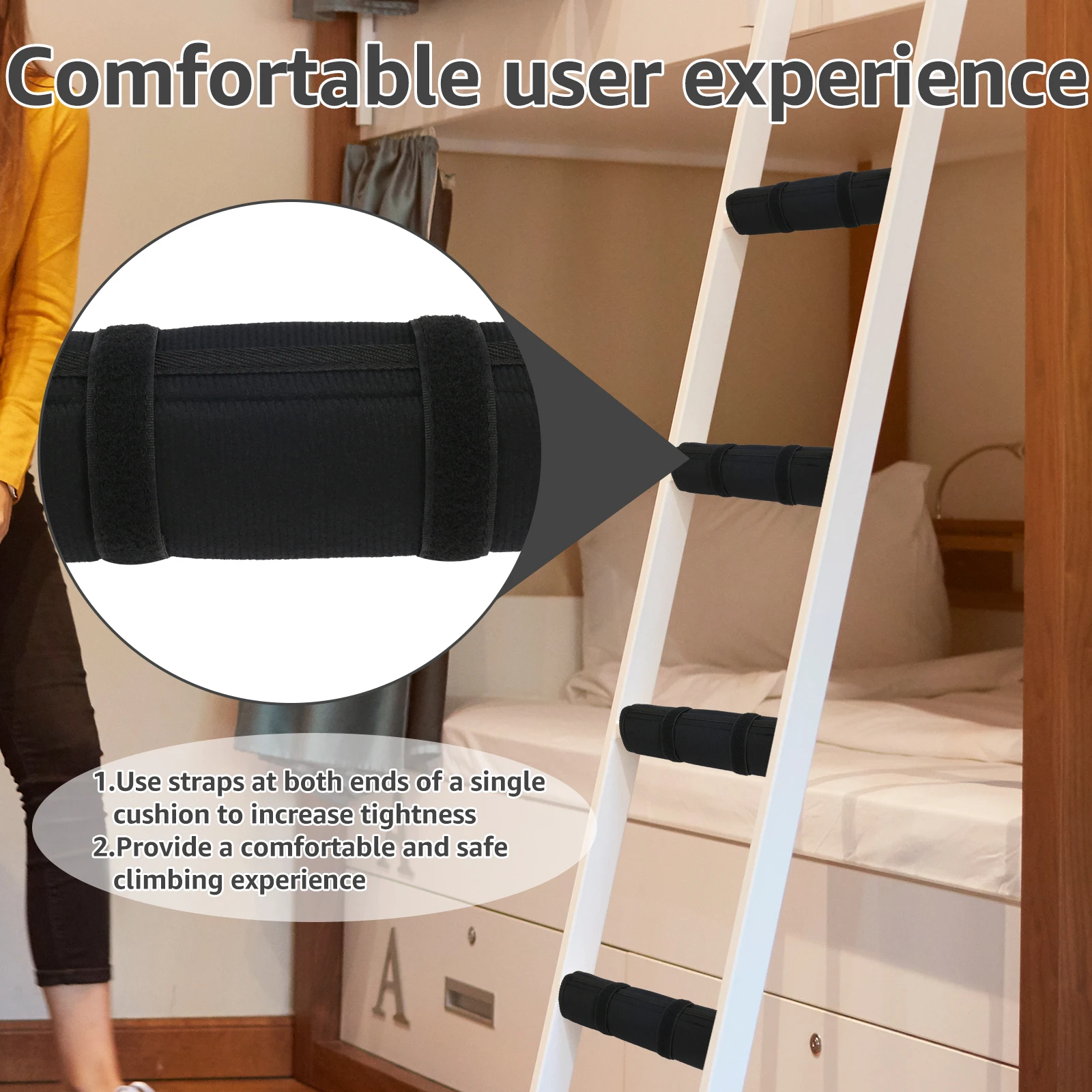 4Pcs Bunk Bed Ladder Pad Anti-Slip Bunk Bed Ladder Cover with 8 Adjustable Hook and Loop Strap Soft Comfort for Kids Bunk Bed