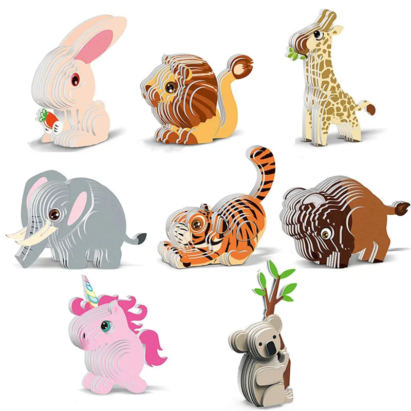 3D DIY Puzzle Animal Theme Lion Tiger Rabbit Model Cartoon Paper Toy ...