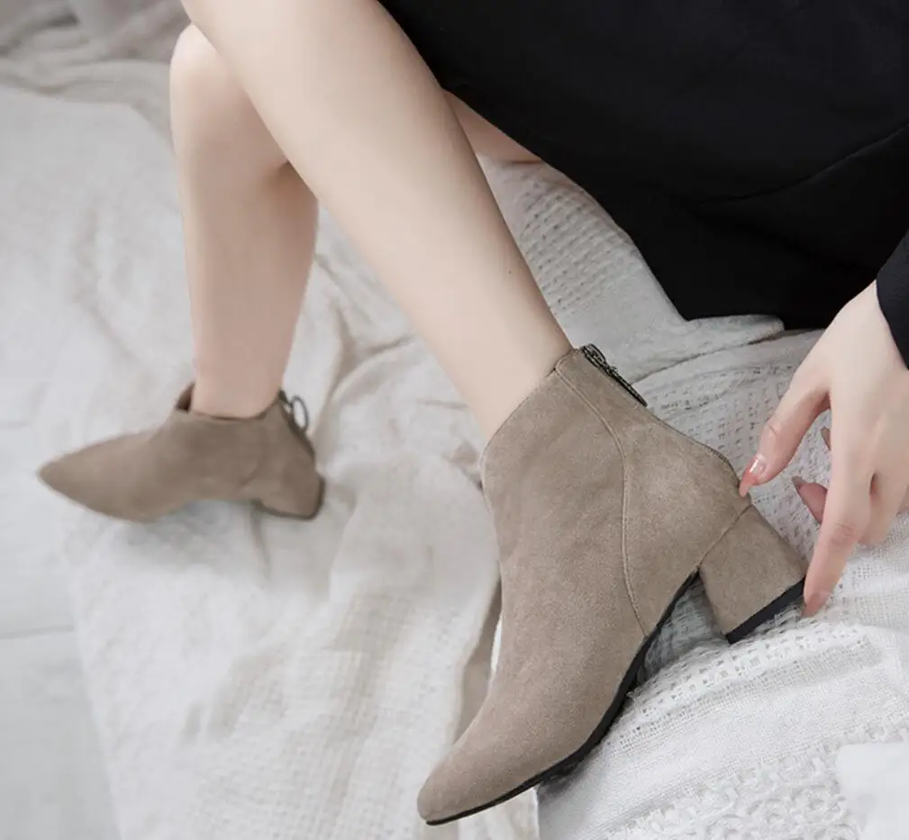 New Spring Winter Women Pumps Boots High Quality Women's suede pointed fashion thick heels Ladies Boots Shoes Suedes High Heels
