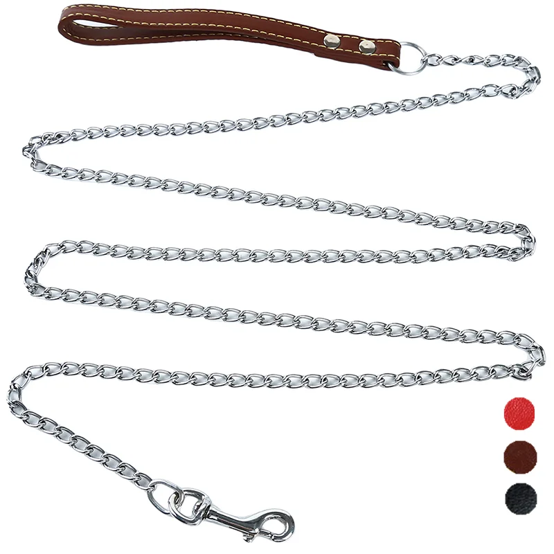 Durable Anti-Bite Metal Dog Chain Lead For Small Medium Large Dog Chain Leash Handle Leads PU Leather Iron Chain Pet Accessories Durable Anti-Bite Metal Dog Chain Lead For Small Medium Large Dog Chain Leash Handle Leads PU Leather Iron Chain Pet Accessories