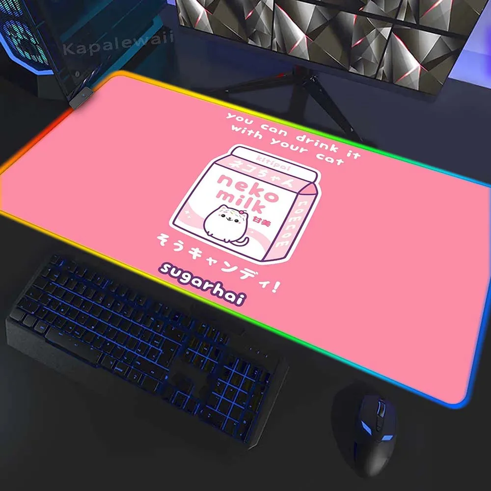 

RGB Strawberry milk Gaming Accessories Desk Mat 100x55cm Big Mouse Pad XXL Office Accessories Gaming Mousepad LED Pink Mouse Mat