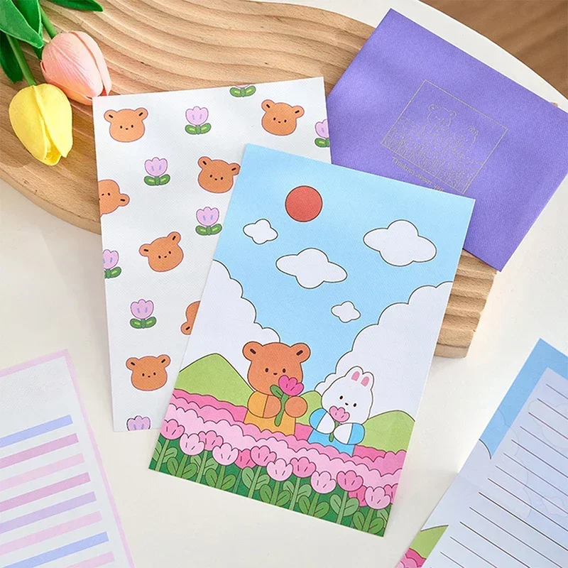 6pcs Cute Bear Rabbit Envelopes for Letters Kawaii Korean Stationery Letter Pads Greeting Card Cover Christmas Letter Paper