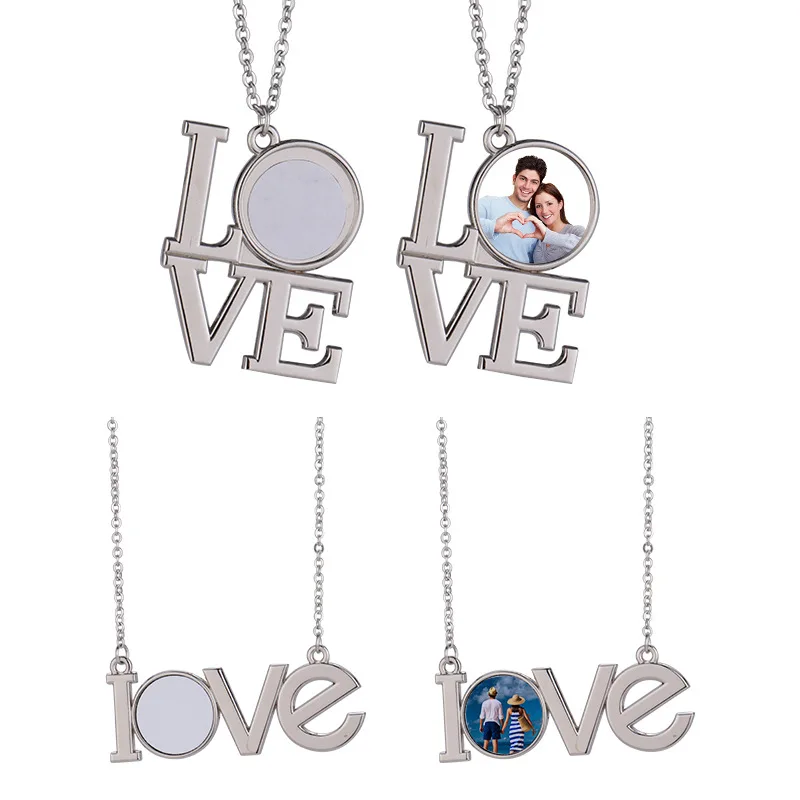 Letter Love Pendant Necklace Lovers Love Round Blank Printing Consumables Necklace Silver Simple Valentine's Day Gift Decor free shipping 2pcs set king queen geometric crown pendant necklace women men jewelry lovers valentine s day gift necklace