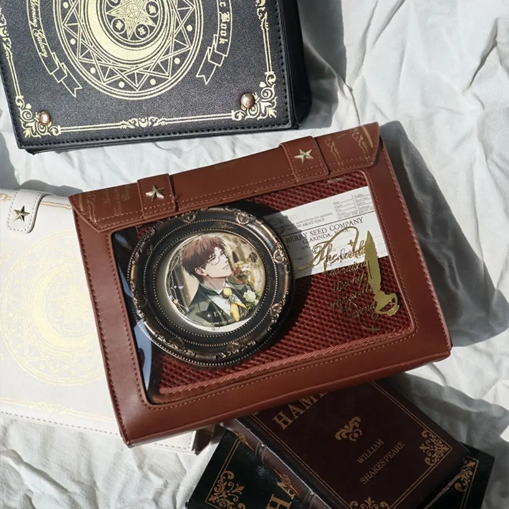 Star Moon Badge Display Shoulder Bag Transparent Window PU Women Messenger Bag Magic Book Design JK Shoulder Bag