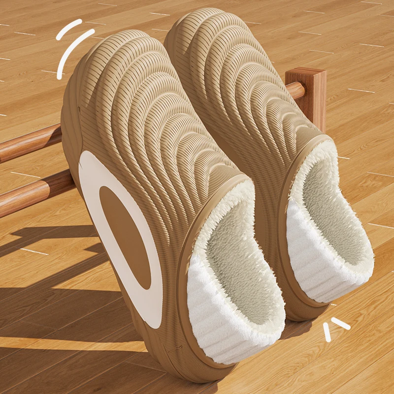 Winter Anti Cold Waterproof EVA Slippers Women Outdoor Indoor Anti Slip Cotton Slippers Woman Comfy Warm Plush Couple Slides