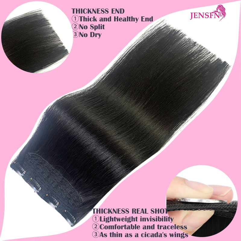 JENSFN Straight Clip In Hair Extensions Human Hair 3pcs/Set 170g Double Weft High Quality Natural Black Blond Color
