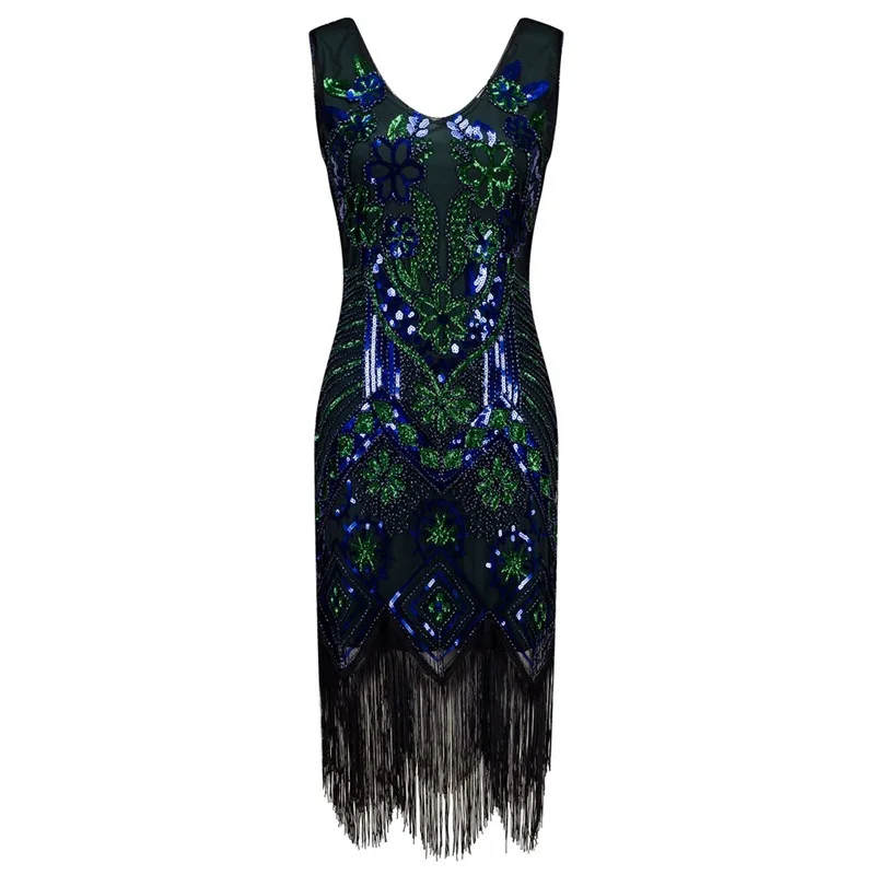 

1920s Vintage Gatsby Sequin Fringed Dress for Evening Party Female Sexy Beaded Tassels Hem Flapper Dress Vestidos