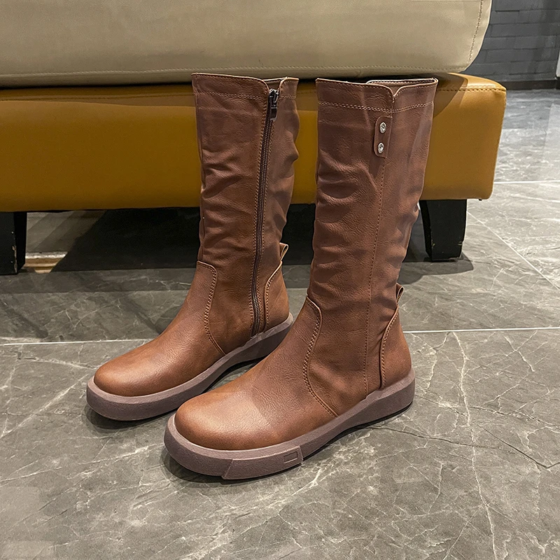 Winter 2023 New Fashion Women's Ankle Shoe Cover with Soft PU Leather Boots on The Lower Leg Platform Women's Fashion Boots